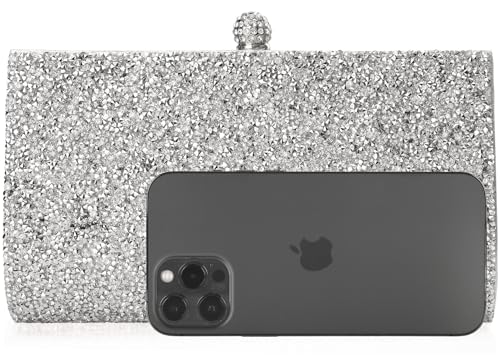Image of MOJISOLO Rhinestone Clutch Purse for Women,Crystal Evening Bag Wedding Prom Party,Shoulder /Crossbody handbag Silver