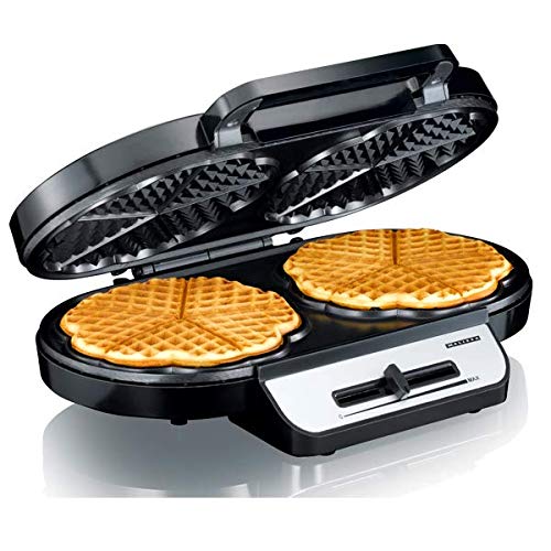MELISSA 16250087,stufenlose Temperaturregelung Doppel-Waffeleisen antihaftbeschichtete Platten, 1200 Watt,Schwarz Edelstahl gebürstet Herzwaffeln