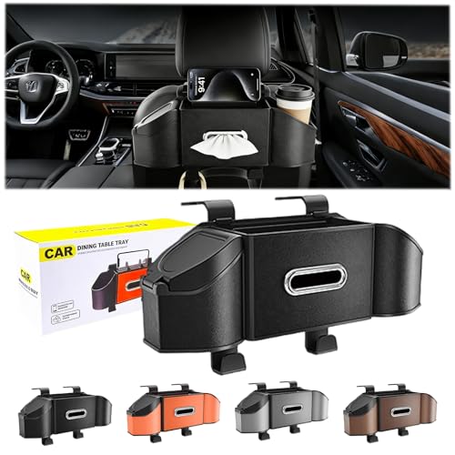 2026 Upgrade 4-in-1 Car Organizer Back Seat Leather Multifunctional Car Organizer and Storage Box with Cup Holders for Hold Phone Snacks Drinks Handbag Keep Your Ride Clean & Organized (Black)