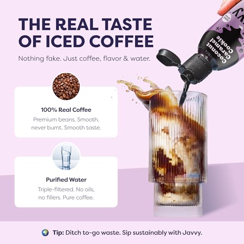 Image of Javvy Cold Brew Coffee Concentrate Instant Coffee, Coconut Caramel Cookie | 100% Real Coffee, 0g Sugar, No Artificial Flavors, 60-80mg Caffeine per Serving, Gluten Free, Makes Hot or Iced Coffee
