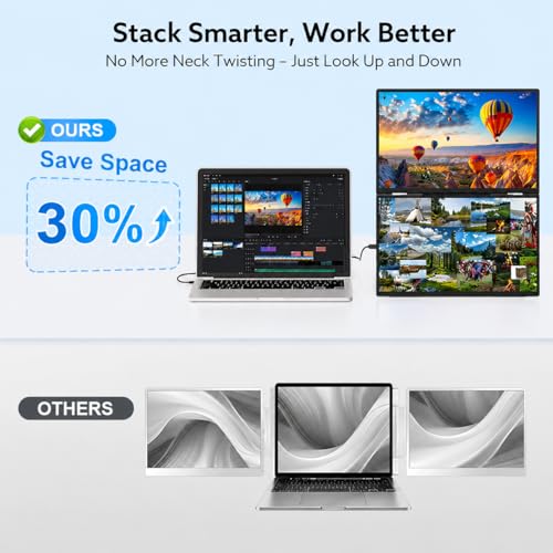 Image of 18.5'' Portable Dual Monitor, One Cable Laptop Screen Extender, FHD 1080P 100Hz Type-C USB-A HDMI, Folding Stacked Triple Monitor Built-in Stand Speakers for Laptop Desktop Windows Mac(Driver Need)