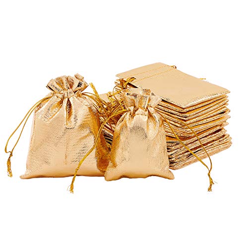 PandaHall 60pcs Sacs Cadeaux Dorés, 12x9cm / 7x9cm Pochettes d'emballage Cadeau Sac Rectangulaire en Organza Sac de Rangement à Cordon pour Bijoux Bonbons Mariage Fête des Mères