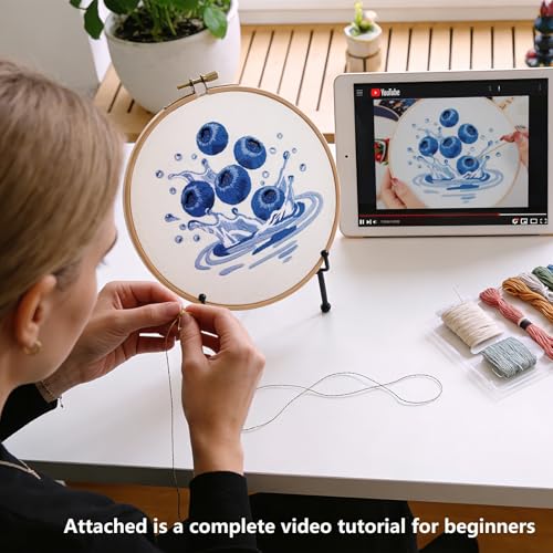 Image of Armindou 2Set Embroidery Kits with Fruit Pattern for Beginners Adults, Hand Embroidery Needlepoint DIY Kits, Stamped Cross Stitch Kits for Beginners Adult, 2 Embroidery Hoops (Attached Video Tutorial)