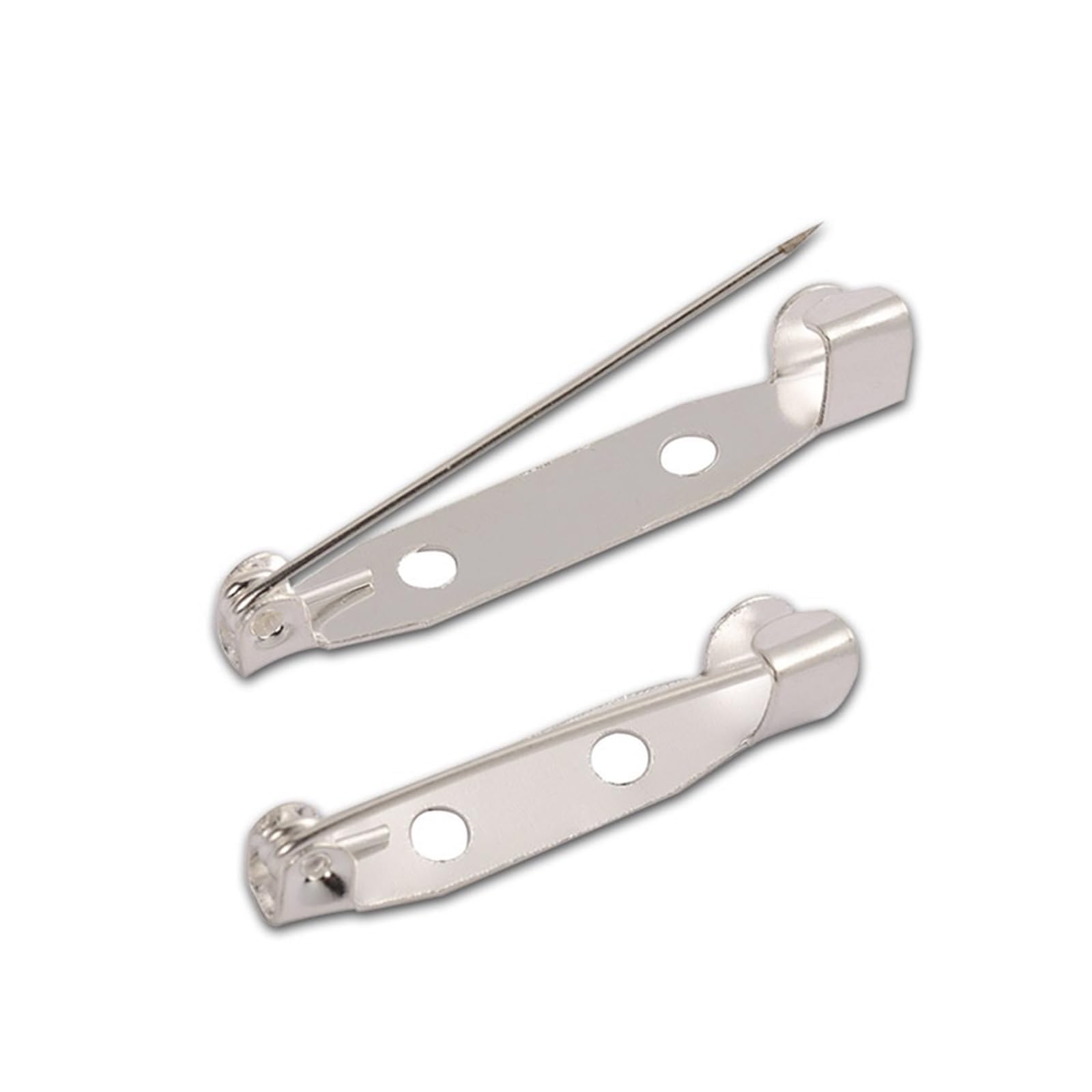 Perni base con clip for spilla da 50 pezzi for gioielli fai-da-te | Spille vuote con 2 fori, materiale metallico resistente, finitura argento, chiusura facile for un fissaggio sicuro