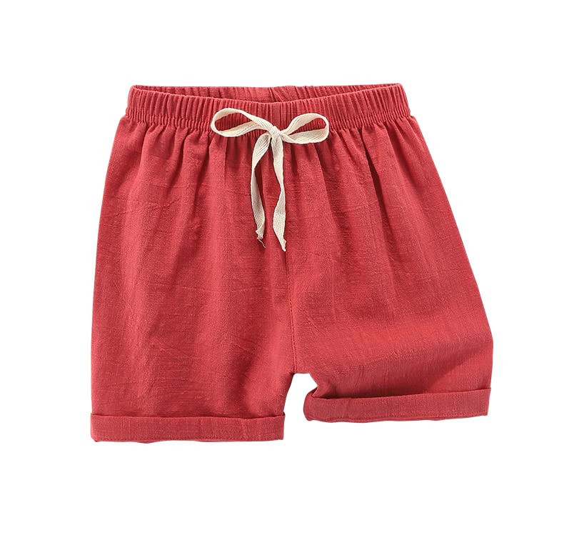 Toddler Boys Girls Shorts 4-Pack Cotton Linen Summer Casual Shorts Kids Solid Short Pants 2-8 Years3
