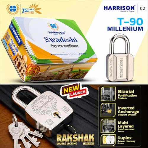 Image of Harrison Padlocks /Square Padlock 60mm with 3 Keys 0584 Pack of 1 /Padlock, Padlocks, Locks for Home, Locks for Main Door, gate Lock