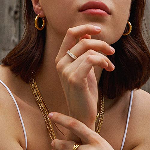 6Pcs 14K Gold Plated Stacking Rings for Women Cubic Zirconia Wave Stackable Thin Gold Ring Plain Statement Band Promise Eternity Bands Ring Comfort Fit Size 6-92