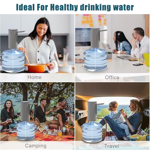 YISH Wasserflaschen Pumpe 5 Gallonen：Wasserspender Pumpe Tragbare mit Klappbarer Wasserauslass, Unterstützt USB-Laden, Wasserspender Automatische Mit 2 Adaptern, Für Zuhause, Küche, Büro, Camping