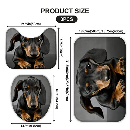 AOLIGL Badematte Daxhund Hund Badematten Set rutschfest Waschbar Badgarnitur 3teilig - WC Deckelbezug U-förmigen Contour Badezimmerteppich Matte Flauschige Mikrofaser – Bild 7