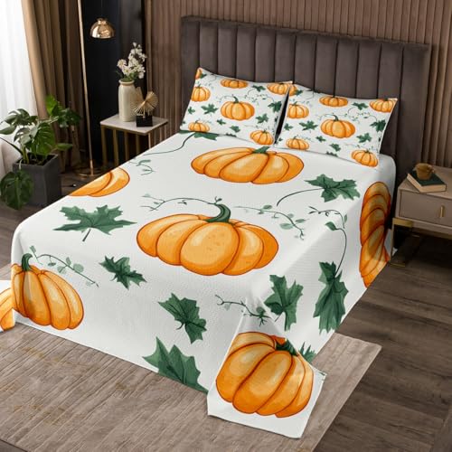 jejeloiu Kids Pumpkin Fall Bedspread Twin Size Farmhouse Autumn Coverlet Set for Boys Girls Thanksgiving Day Quilted Coverlet Microfiber with 1 Pillow Case