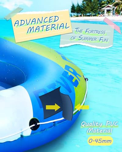 Sebor Heavy Duty River Tube, Inflatable Floating Tube with Backrests, Cupholders & Handles - Extra Large, Deluxe Pool Tube for Summer Relaxation - Green (Single Seat 2 Pack)