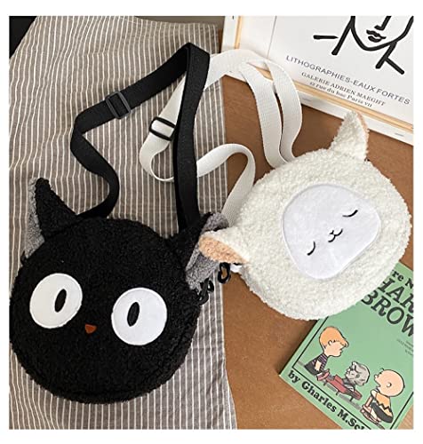 Plushie Crossbody Bag Japanese Kawaii Cat Shoulder Purse Stuffed Handbag Fluffy Lamb Like Black Shoulder Bags3