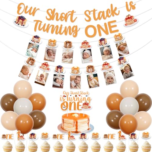 Wonmelody Pancakes First Birthday Decorations Our Short Stack is Turning One Banner Pancake Cake Topper Nb 1st Birthday Pancakes Photo Banner Brunch Breakfast Stack Party Supplies for 1st Boy Girl