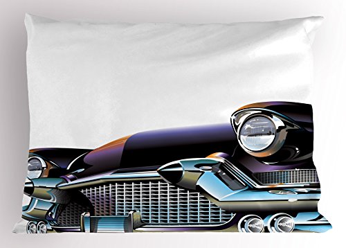 Ambesonne Cars Pillow Sham, Old Fashioned Automobile Old Timer Antique American Collector's Vehicle, Decorative Standard Queen Size Printed Pillowcase, 30