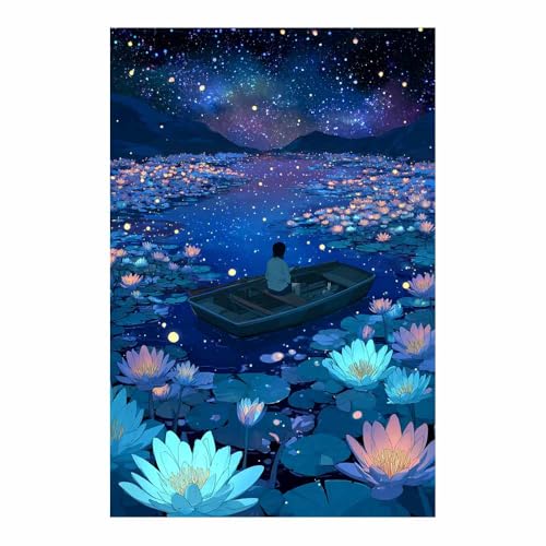 Peinture à l'huile paysage de lotus bleu 70x100cm pour salon