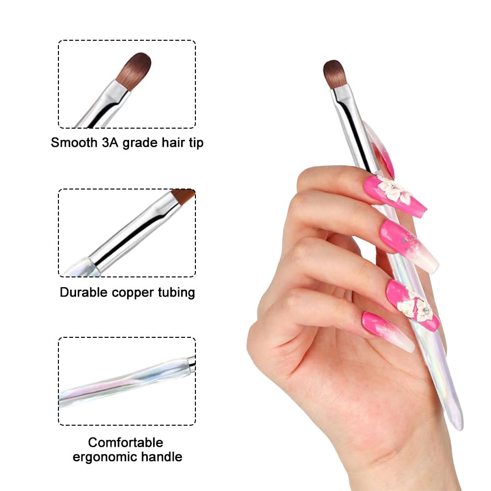 6 Pcs Acrylic Nail Brush Set, Professional Nylon Bristle Brushes for Acrylic Powder Application Nail Extension & 3D Carving - Image 3