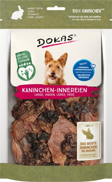 DOKAS Kaninchen-Innereien | 7 x 100 g | Natürlicher Snack für Hunde | Enthält Lunge, Magen, Leber & Herz | Belohnungssnack | Auch EIN artgerechter Barf-Snack