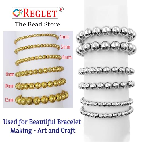Image of 1800 Pcs Golden & 1800 Pcs Silver Beads for Bracelets Making - Beads for Jewellery Making Kit, Bead Craft, Crafting, Beading, Beadwork, Pearls for Craft - 4, 5, 6, 8, 10, 12MM - 360g