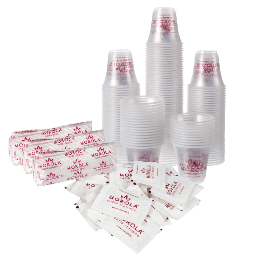 Maxi Kaffee-Set 1350 Teile - Kaffeezubehör-Set - 450 Becher aus Kunststoff 80 ml, 450 weiße Zuckerbeutel und 450 Paletten aus Birkenholz