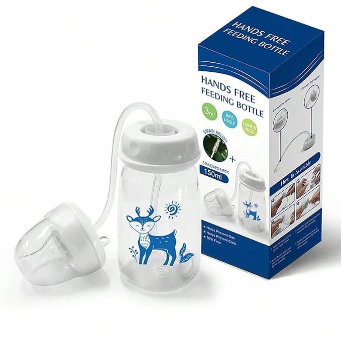 Image of Baby Feeding Bottle with Weighted Straw, Wide Neck Anti-Colic Milk Bottle, Easy-Grip Baby Drinking Bottle, Leak-Resistant Design for Milk & Water, Reusable Bottle for Daily Feeding, Indoor & Outdoor Use