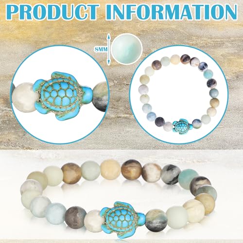 6 Pieces Turtle Bracelet Bulk Sea Turtle Beads Ocean Bracelets Natural Stone Turquoise Stretch Bracelet Gifts Inspirational Cards for Women Men2