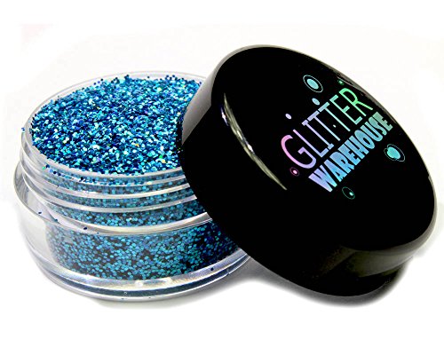 .015" / .4mm Chunky Sea Blue Holographic Glitter GLITTERWAREHOUSE COSMETIC GLITTER Loose Glitter Powder for Festival Makeup Face Body Hair Nails Eyes Lips (20g Jar)