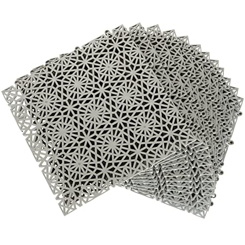 12 Stück 30x30 cm ineinandergreifende Gummi-Bodenfliesen rutschfeste Duschmatten mit Ablaufloch Outdoor ineinandergreifende Bodenmatten für Pool, Deck, Abfluss, Terrasse, Balkon, Geflügel, Grau Cover