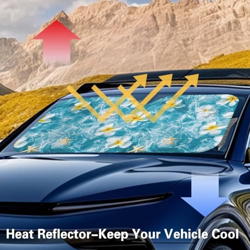 Image of Hawaiian Plumeria Windshield Sun Shade Sunshade Blocks UV Rays Shade Heat Shield for Pickup Truck SUV Accessories Sun Heat UV Rays Visor Protector 66.53 in * 34.44 in