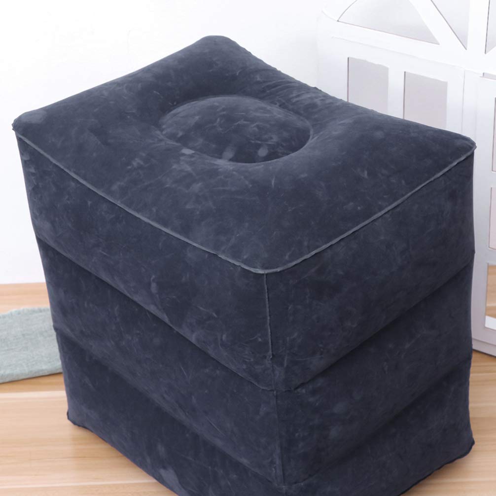 VILLCASE Gonflable pour Avion Coussin Relaxant Portable Tabouret avec Tube Gonflable Et Pochette De Rangement pour Fauteuil Inclinable Bleu Foncé