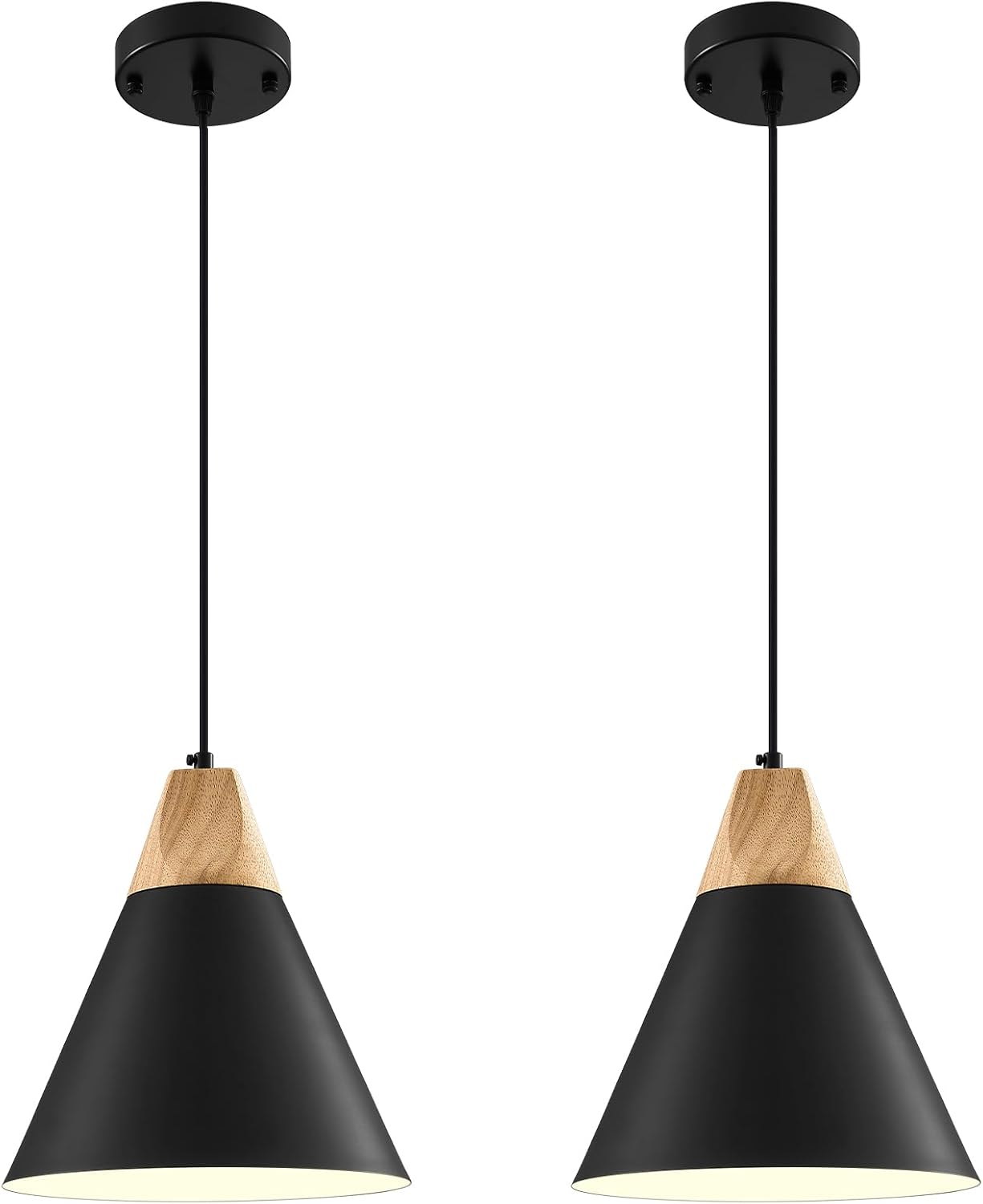 Black Pendant Light 2 Packs,9.4inches- Farmhouse Pendant Light, Modern Pendant Lights, Kitchen Pendant Lights for Office, Bedroom, Living Room, Kitchen Island