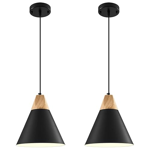 Black Pendant Light 2 Packs,9.4inches- Farmhouse Pendant Light, Modern Pendant