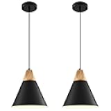 Black Pendant Light 2 Packs,9.4inches- Farmhouse Pendant Light, Modern Pendant Lights, Kitchen Pendant Lights for Office, Bedroom, Living Room, Kitchen Island