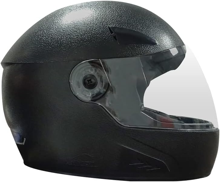 ISI Certified Lightweight Full Face Smooth Gloss Finish Helmet for Men and Women with Clear Visor (Black, Size:M)