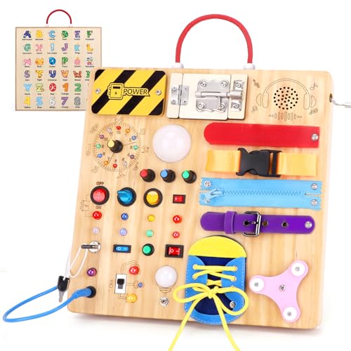 Sumsoltic Busy Board,Montessori Toys for 1-3 Year Old Boys & Girls,Travel Educational Learning Activities for Toddlers,Sensory Toy for Kids with Autism (Busy Board v3)