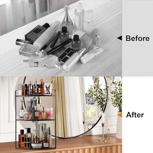 Image of 3 Tier Corner Bathroom Counter Organizer, Countertop Organizer, Makeup Organizer Countertop, Bathroom Storage Sink Shelf, Wooden and Metal Counter Shelf (Gray Brown)