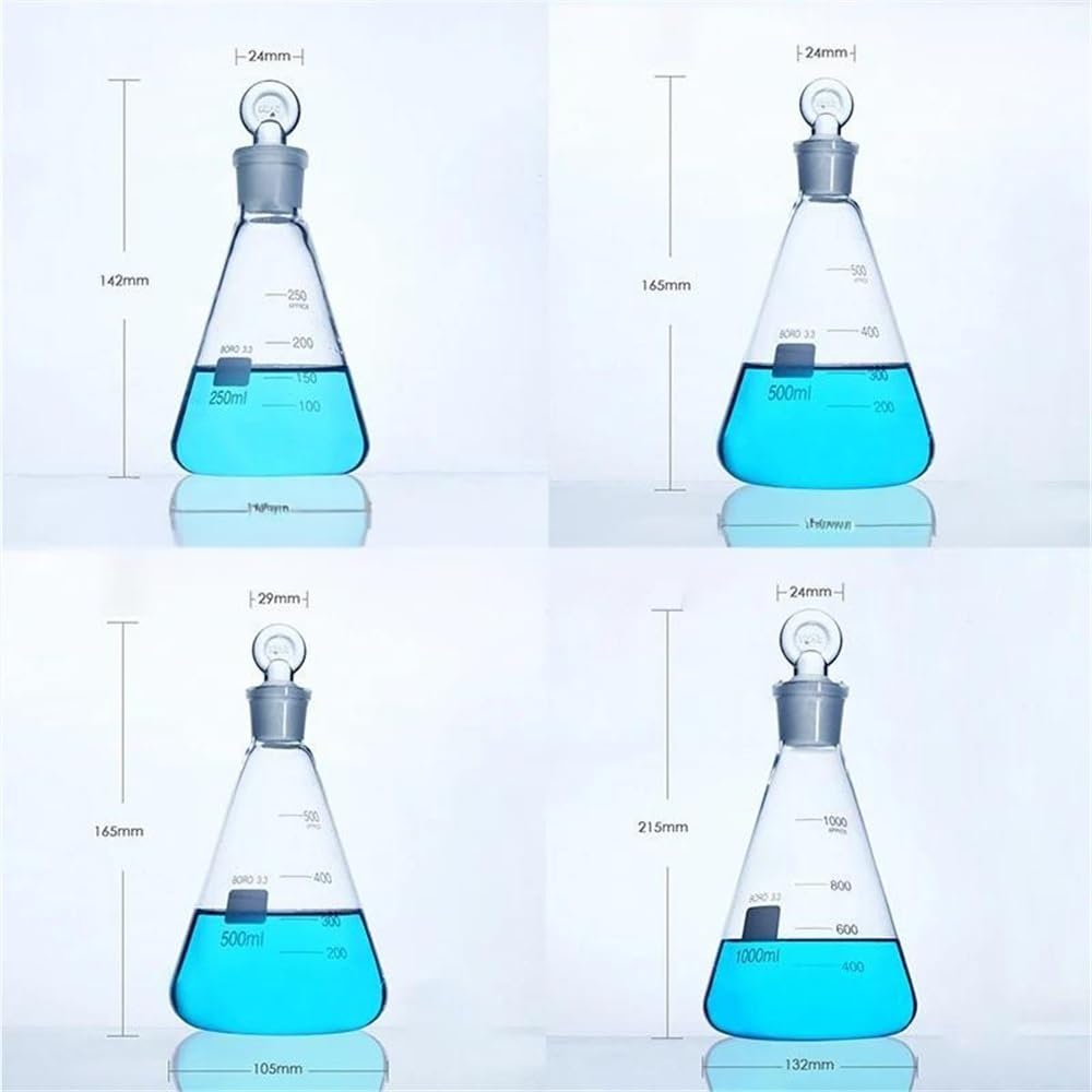 Attrezzature e forniture di laboratorio Beuta conica Erlenmeyer in vetro borosilicato da laboratorio 50 ml a 1000 con tappo smerigliato n. 19. 24. 29