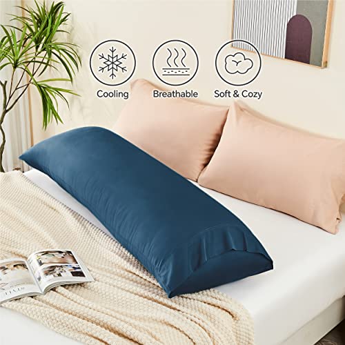 Image of BEDELITE Body Pillow Pillowcase, Rayon from Bamboo, Navy Blue, 20 inchx54 inch | Cooling and Breathable Body Pillow Cover for Hot Sleepers & Night Sweats, Silky Soft Full Long Pillow Case, Envelope Closure