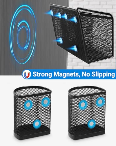 Magnetic Pen Holder, Metal Strong Magnet Pen Cup Magnetic Marker Storage Basket Locker Organizer for Whiteboard Refrigerator Fridge Locker Accessories Classroom Must Haves Teachers School Supplies