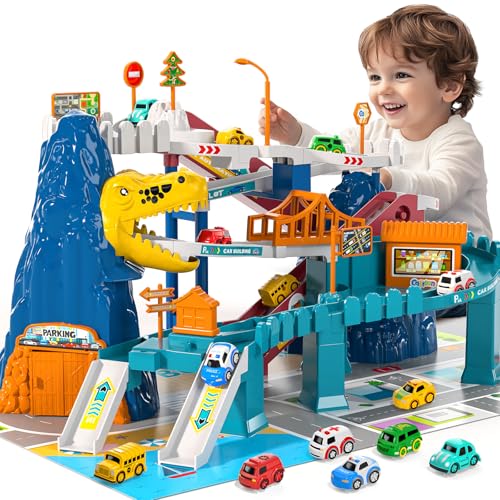 Jukudahu 1232-96 Boys Dinosaur Race Track Playset - Dinosaur Rolling Hill Car Track For Kids, Car Ramp Track Toys thumb #8