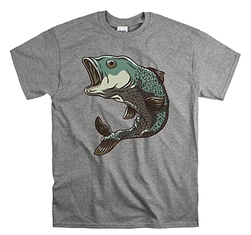 T-shirt fishing Jumping Pikeperch gris XXL, idéal pour vos sessions de pêche en rivière