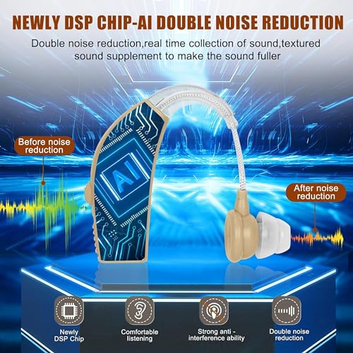 Image of Aika AG-7311 Rechargeable Hearing Aid Amplifier Machine For Old Age with Auto Noise Reduction Features, Full-on Acoustic Gain 38db with Free Dry Kit (1 Piece, Beige, Single Ear)