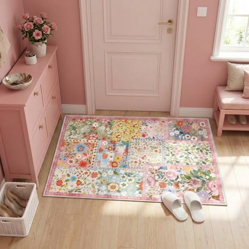 Tapete decorativo floral acolchado 2x3 pies rosa miniatura 3