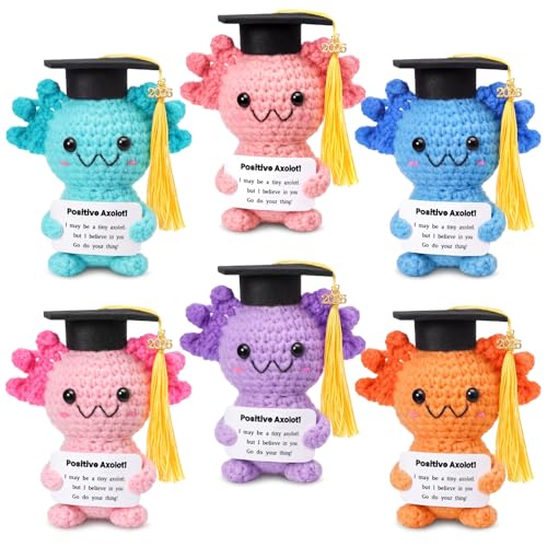 Regalo de graduación 2026: 6 ajolotes de ganchillo con gorro para felicitar a tus amigos