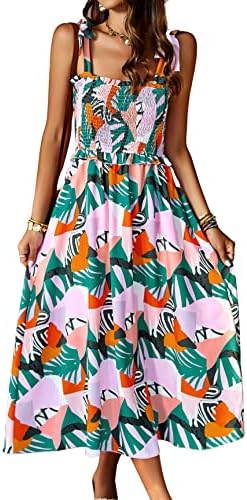 PRETTYGARDEN Women Summer Dresses 2023 Tie Strap Square Neck Smocked Ruffle Flowy Floral Print Boho Maxi Cocktail Dress PRETTYGARDEN Women Summer Dresses 2023 Tie Strap Square Neck Smocked Ruffle Flowy Floral Print Boho Maxi Cocktail Dress
