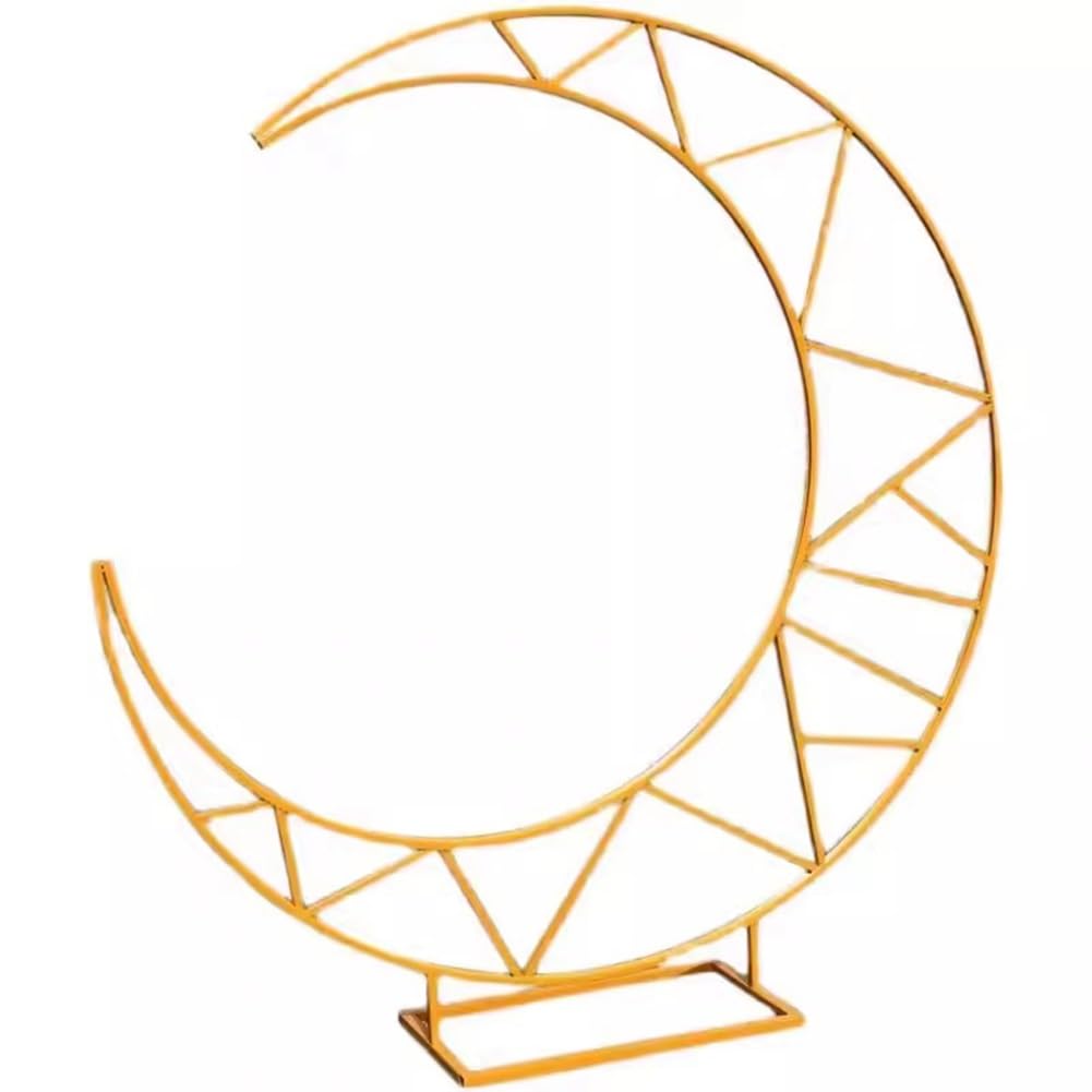 Soporte de arco de boda, marco de metal de luna creciente de 6 pies con flores artificiales para decoración de eventos, cumpleaños, despedida de soltera, telón de fondo de fiesta