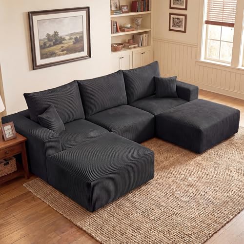 Boneless Sectional Cloud Couch Sofa for Living Room, 112" U-Shaped