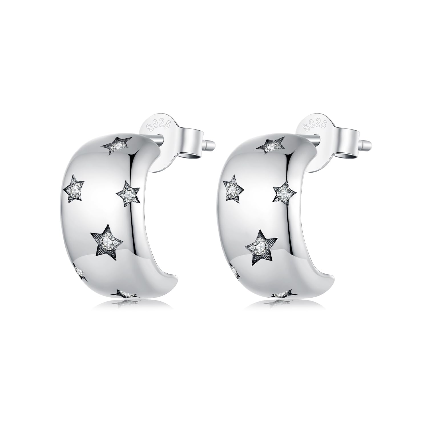 Orecchini a perno a forma di stella scintillante, in argento Sterling 925, leggeri e comodi da indossare