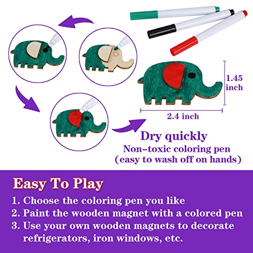 Worgree WR-WOD001A Diy Wooden Magnets, 36 Pcs Wooden Art Craft Supplies Painting Kit thumb #2