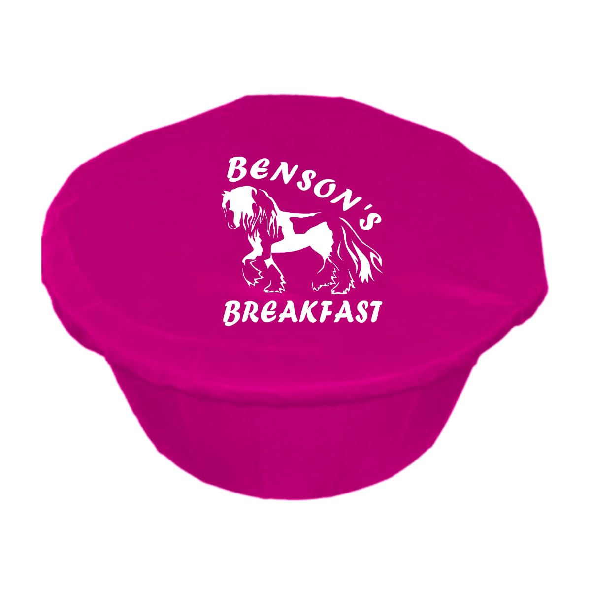 Personalised Horse Design Feed Bucket Cover, Multiple Colours Available, Morning and Teatime Feed Design or Custom Text, Gypsy Cob (White Vinyl, Pink) — image 1