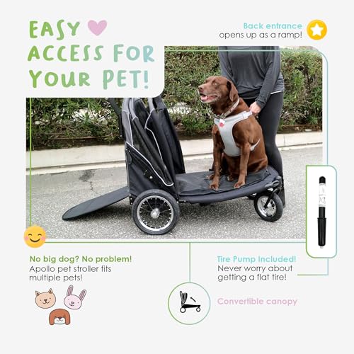 Apollo 3-in-1 Haustier-Kinderwagen | Hundewagen | Leichte abnehmbare klappbare tragbare Haustiertrage Tasche Jogger für mittelgroße und große Hunde und Katzen, Schwarz